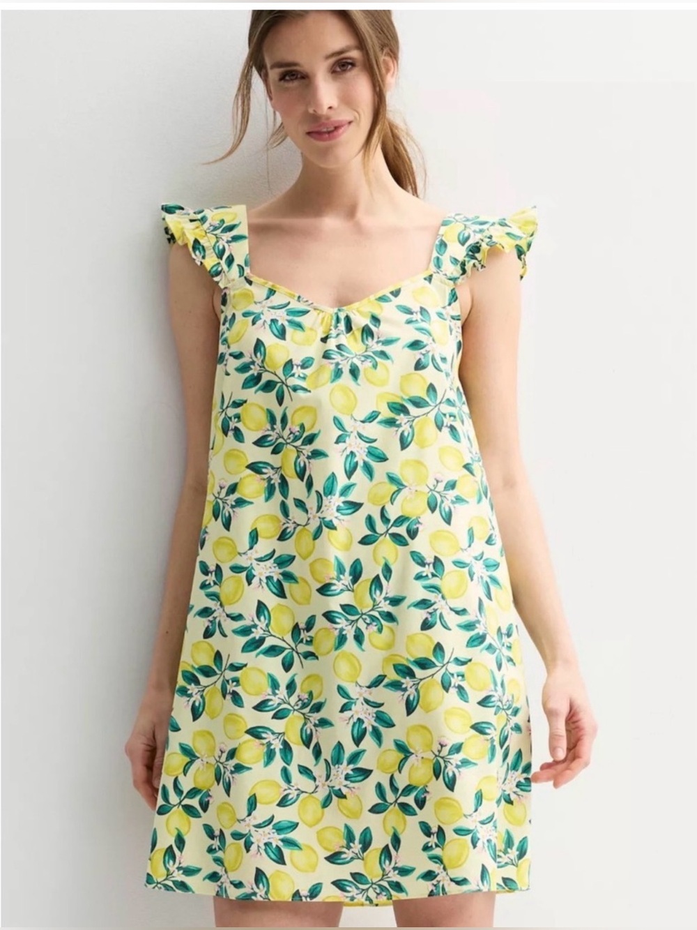 Draper James Cottagecore Yellow & Green Lemon Print Ruffle Strap Chemise size M